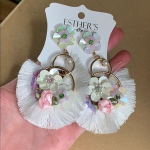 White  tassel statement earrings